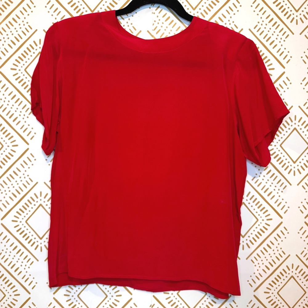 Vintage Anna & Frank Blouse Women M Red 100% Silk Short Sleeve Top Retro Elegant